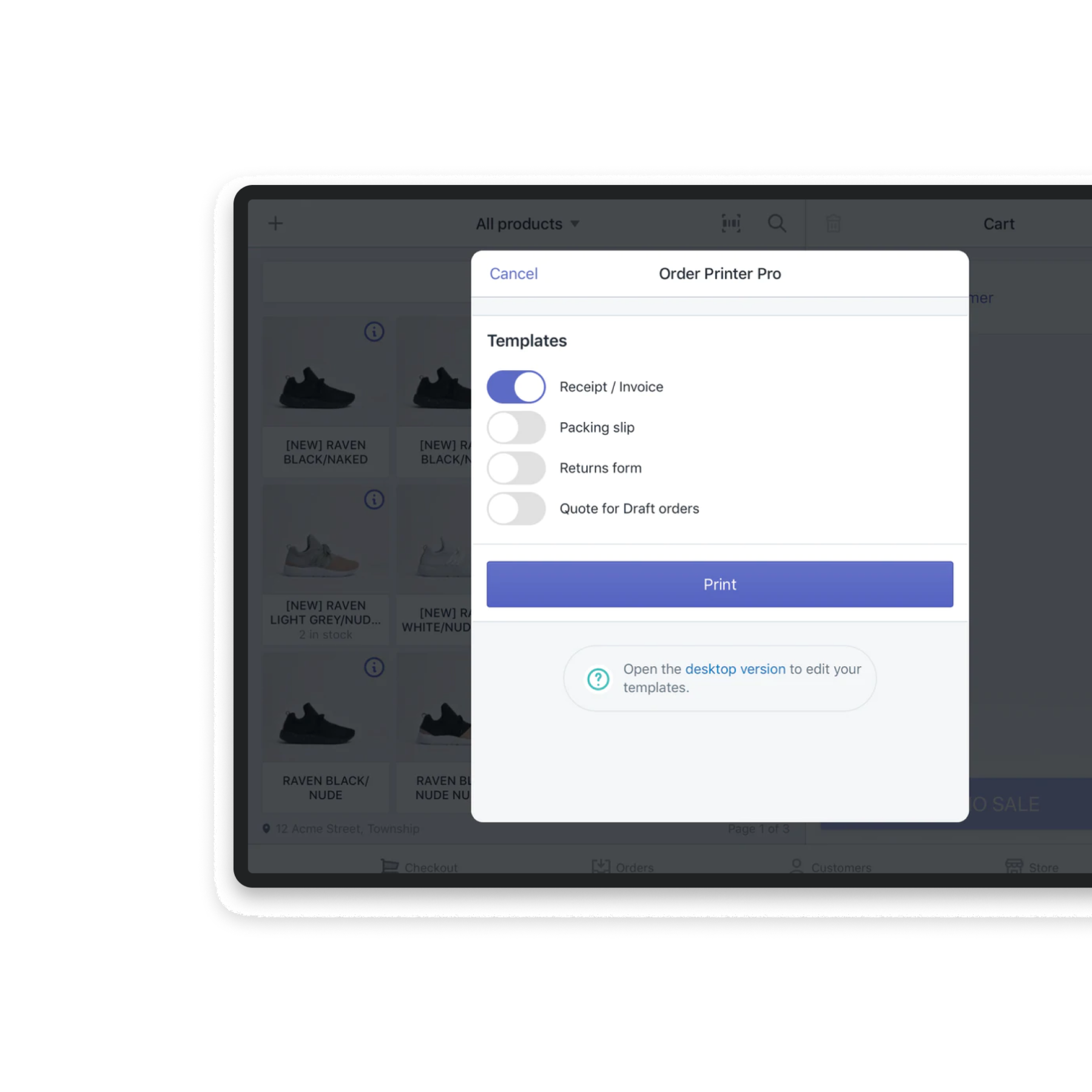 Screenshot tablet Order Printer Pro