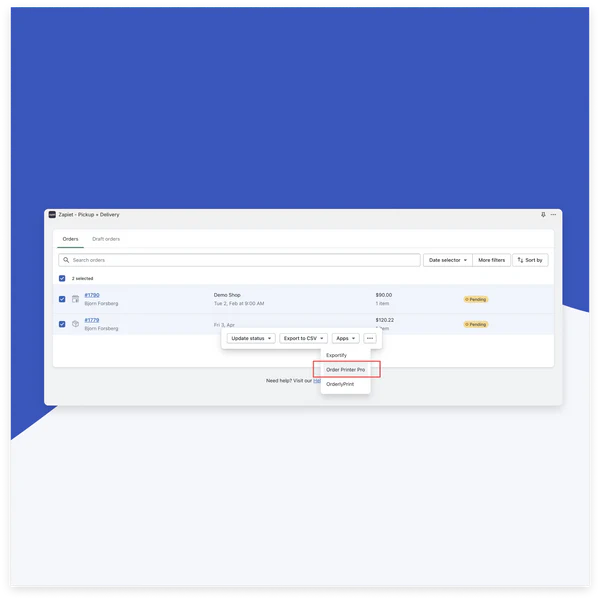 Order Printer Pro screenshot zapiet