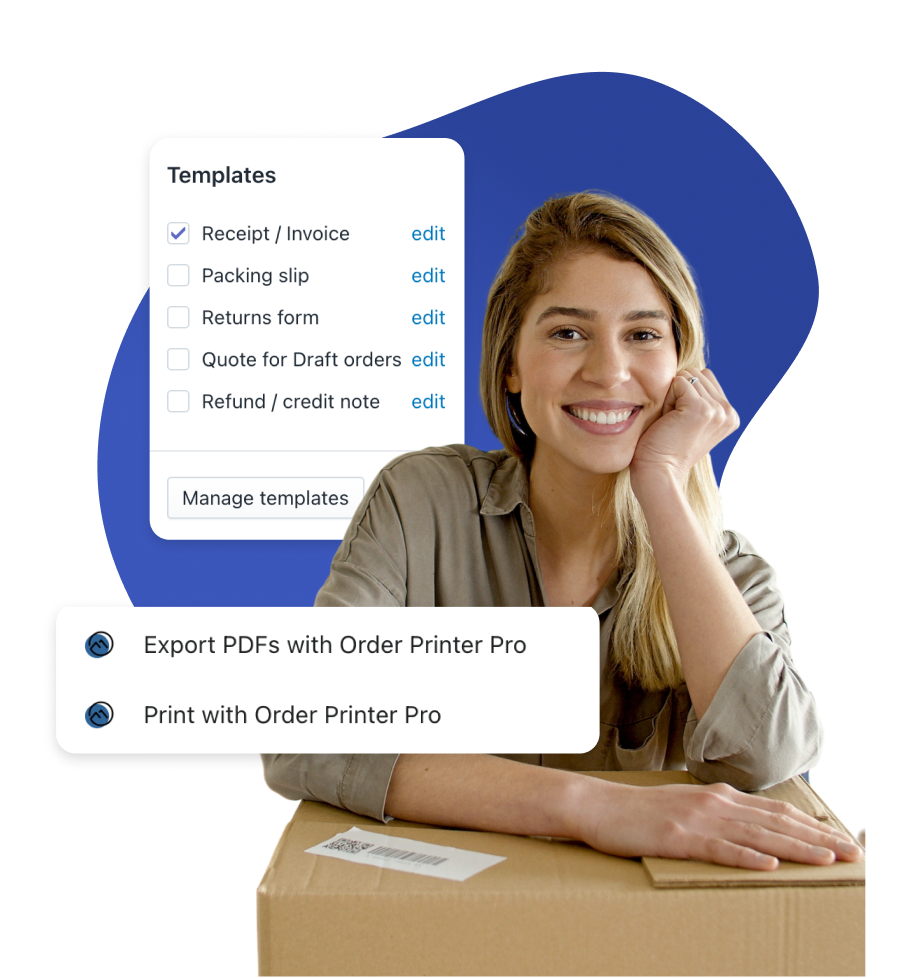 woman leaning on a box smiling